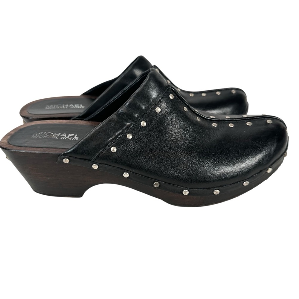 Michael Kors Black Leather Mules with Silver Studs